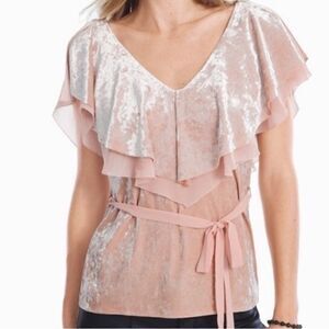 White House Black Market Velvet Flounce‎ top in Antique Blush - S